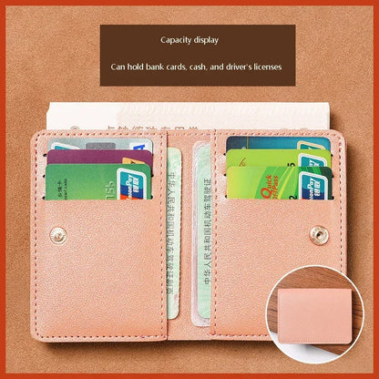2025 Women's New Simplified Folding Button Small Wallet Soft Leather for Driver's License Male Student Card Bag