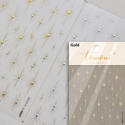 Gold Silver Starlight Laser Pink Colorful Glitter Star Bronzing Rhinestones Relief Nail Art Decorations Stickers Manicure Decals