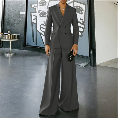 INCERUN Men Sets Solid Color Double Breasted Long Sleeve Blazer & Pants Two Pieces Sets Streetwear Fashion Casual Men's Suits