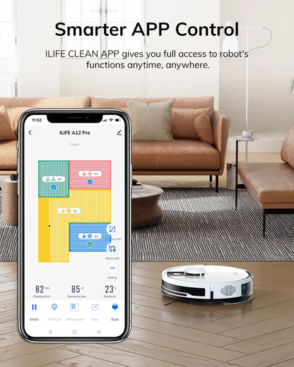 ILIFE A12 Pro Robot Vacuum and Mop Combo, Self Emptying Station for 60 Days, LiDAR Navigation, Home Mapping, No-Go Zones, 2.4G WiFi/App/Alexa/Remote Control, for Hard Floors