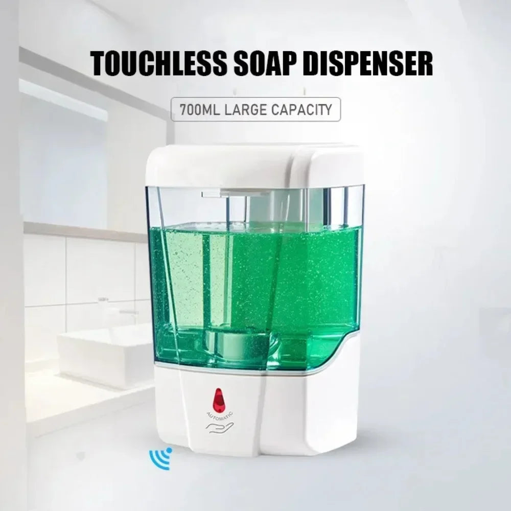 Automatic Touchless Soap Dispenser 700ml, Wall-Mounted Large Capacity Battery-Operated Sensor Hand Washer for Bathroom Kitchen