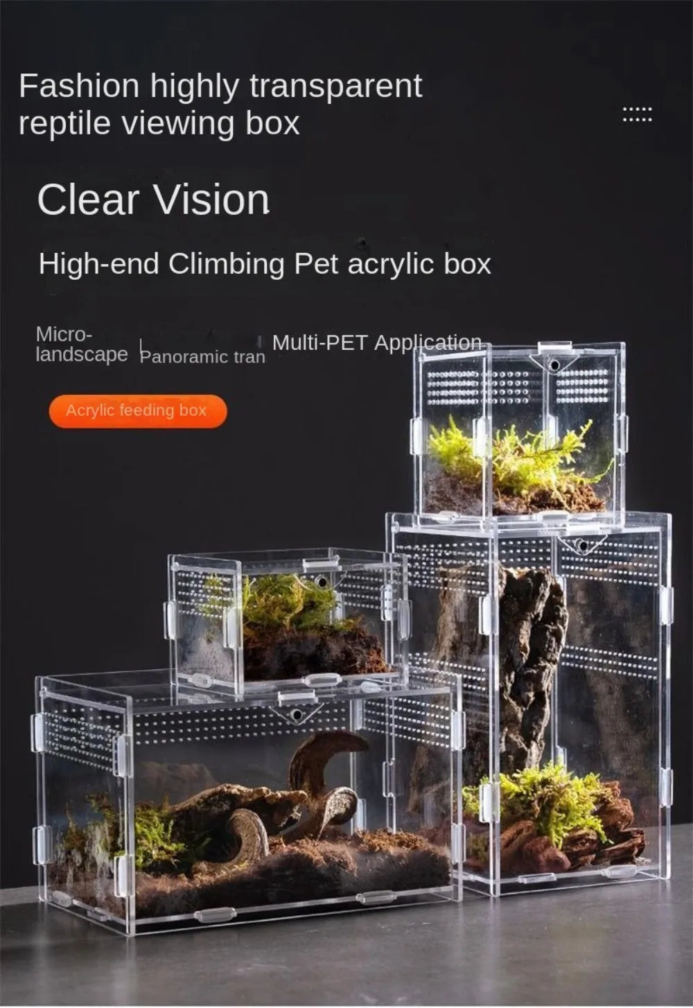 Durable Acrylic Reptile Habitat Anti-Escape Multiple Size Spider Feeding Case Clear Arboreal Lizard Breeding Box for Chameleon