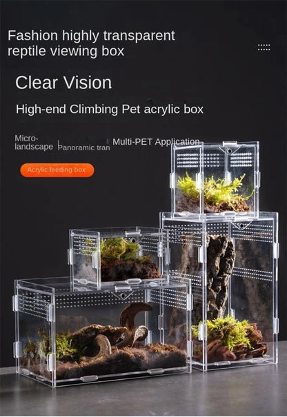 Durable Acrylic Reptile Habitat Anti-Escape Multiple Size Spider Feeding Case Clear Arboreal Lizard Breeding Box for Chameleon