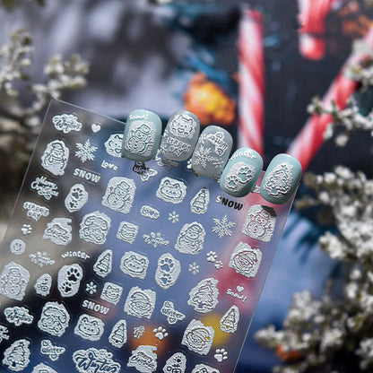 5D Embossed Mini Snowman Snow Nail Decorations Stickers Self Adhesive Nail Stickers Winter Christmas Nail Art Accessories Decals