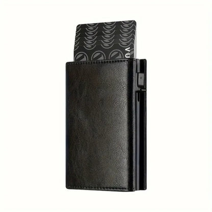 Men's Wallet with Zipper Coin Purse Automatic Pop-up Metal Credit Card Holder Minimalist RFID Blocking Business Card Wallet Idea