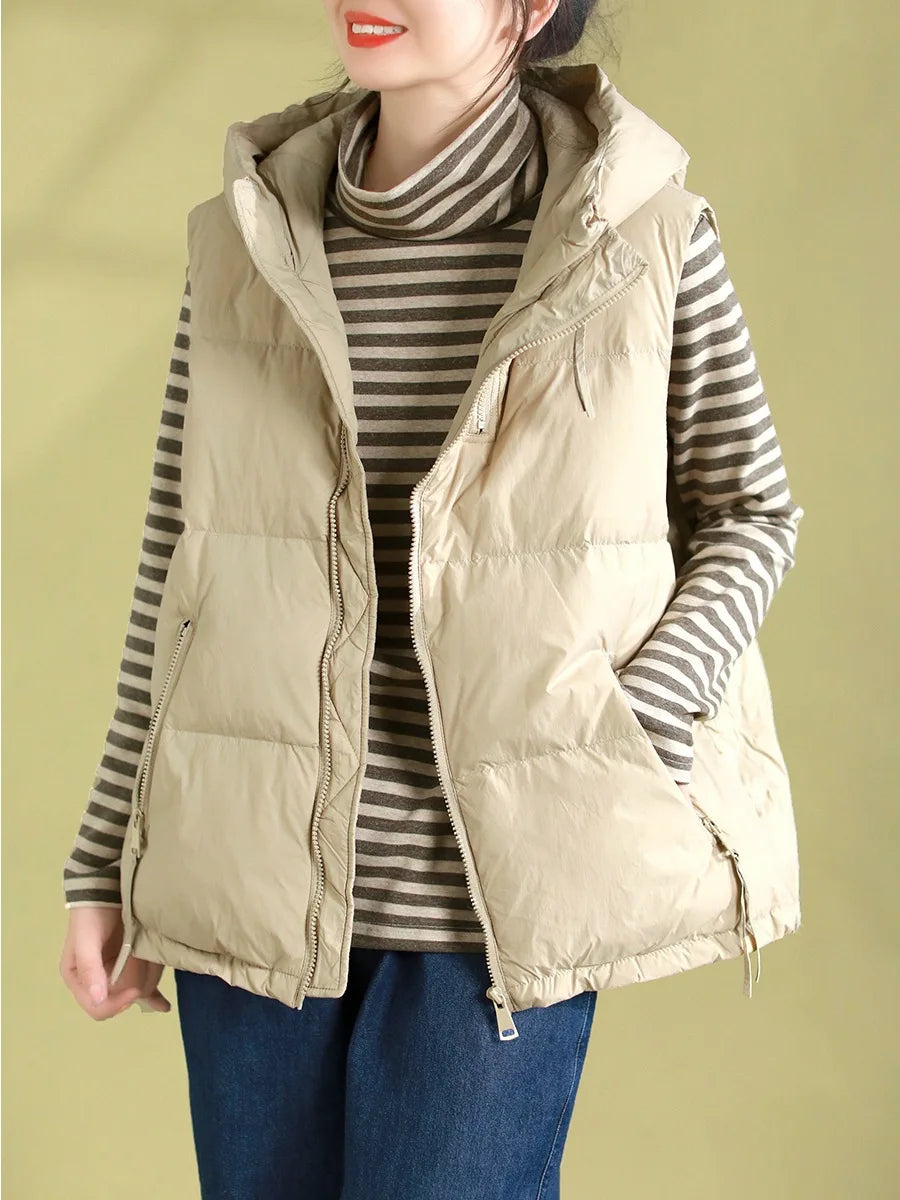 Schinteon Women 90% White Duck Down Vest with Hood Autumn Winter Over Size Casual Sleeveless Jacket Top Fashionable Gilet 2026