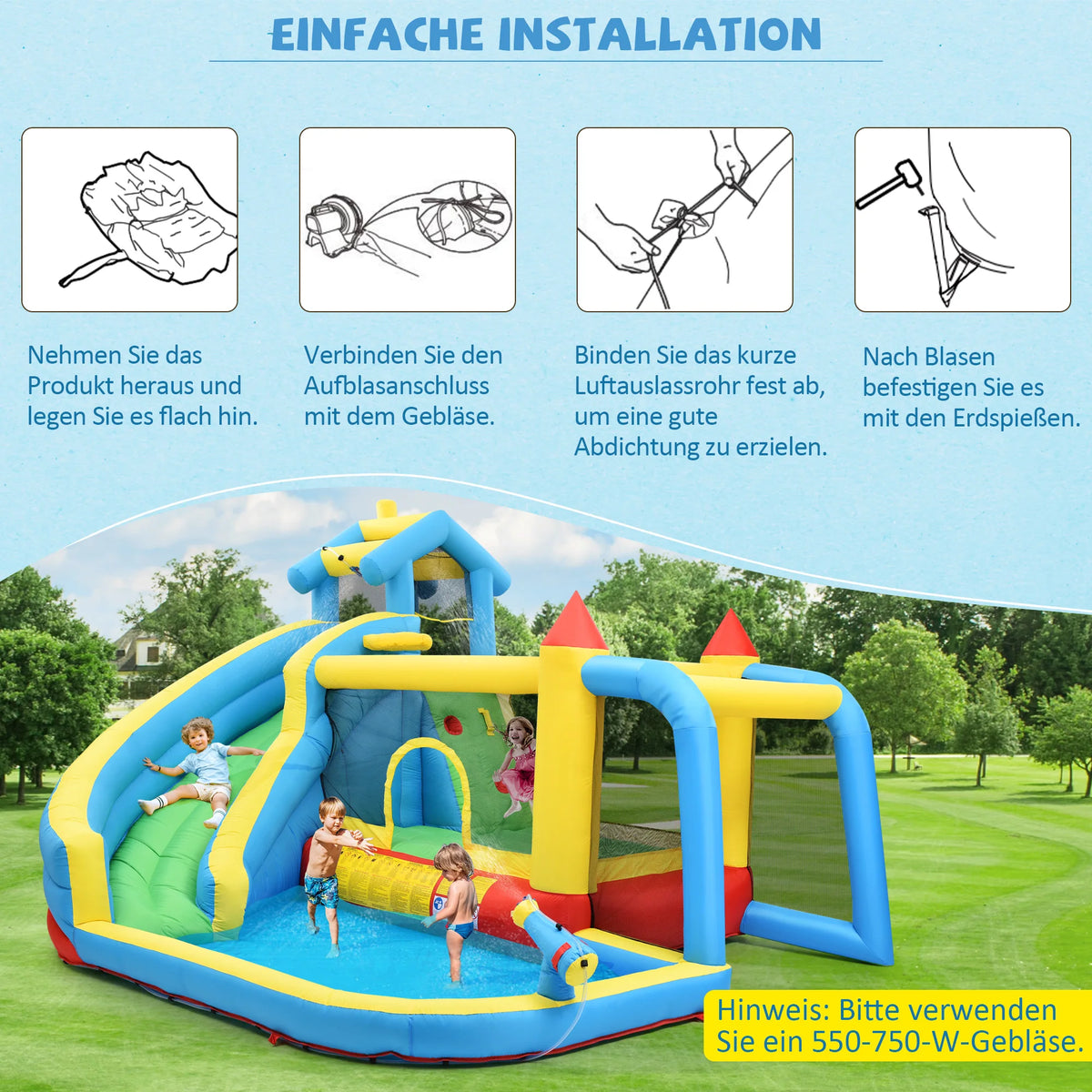 Kids' Bounce House,5 in 1 Inflatable Hopping Castle for Kids 3-10 Years, Outdoor Castle Bouncer with Slide Jump Area Water Pool Football Net