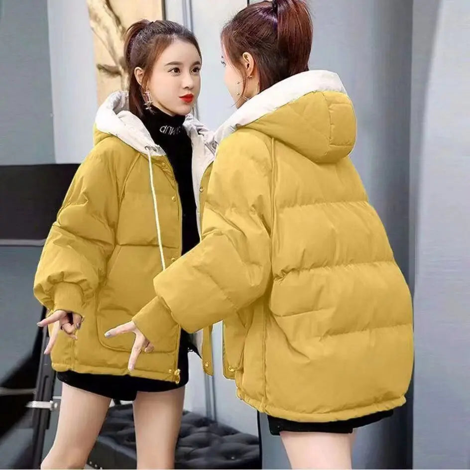 Women's Thickened Cotton Jacket Bread Style Loose Fit Short Coat Winter Outerwear Korean Version Student Friendly Zipper Closure