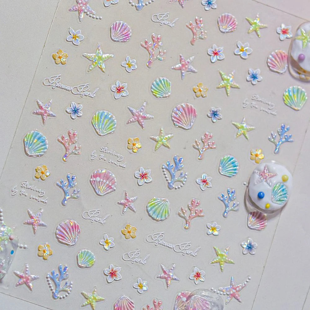 Ocean Shell Starfish Shell Conch Whale Dolphin Seahorse Coconut Tree Water Bubbles Self Adhesive Nail Art Sticker Manicure Decal