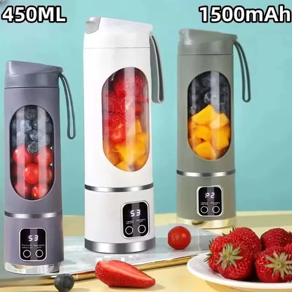 2026 New Household Charging MINI Crushed Ice Electric Juicer Powerful Motor 450ML Large Capacity Digital Display Juice Cup