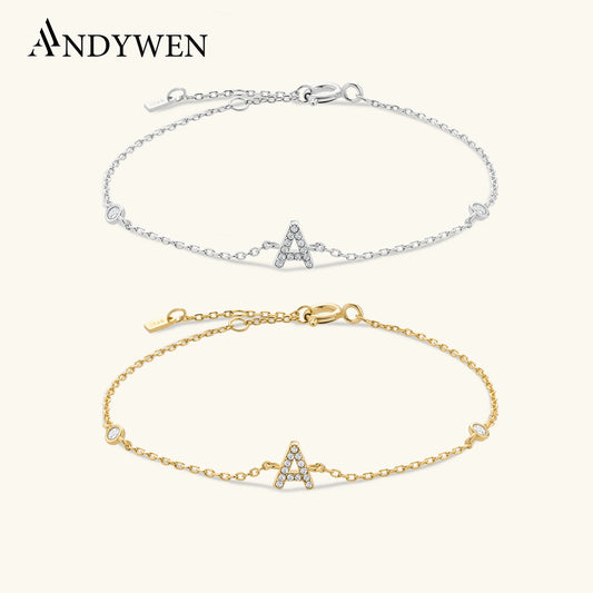 ANDYWEN 925 Sterling Silver Initial 26 Letters Alphabet Monogram Gold Name Bracelet Crystal CZ Zircon 2021 Fashionable Jewelry