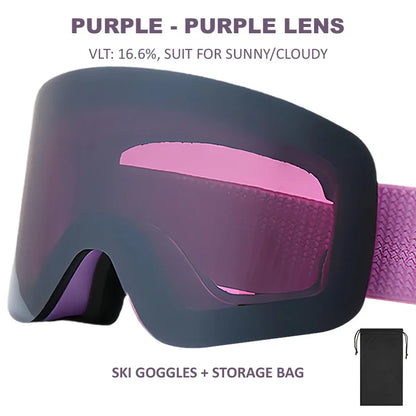Professional Ski Goggles Adult Frameless Snow Goggles 100% UV400 Anti-Fog Magnetic Replaceable Lenses Snowboard Goggles