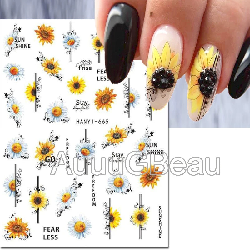3d Nails Art Decals Spring Fruits Pink Full Tips Peony Magnolia Flowers Adhesive Sliders Stickers Decoration For Nails Manicure