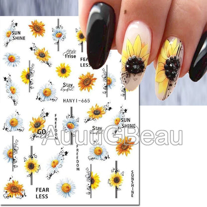 3d Nails Art Decals Spring Fruits Pink Full Tips Peony Magnolia Flowers Adhesive Sliders Stickers Decoration For Nails Manicure