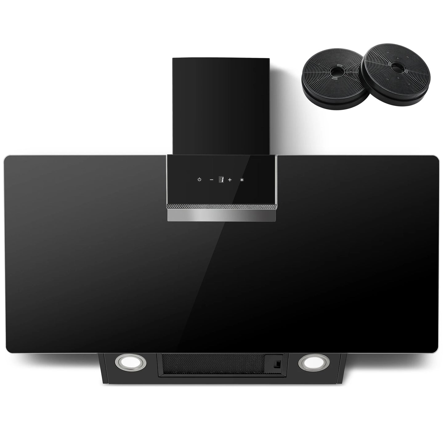 90cm Wall Mounted Cooker Hood 800m³/h A+++ LED Touch Control, Black Glass - Recirculation/Exhaust Option