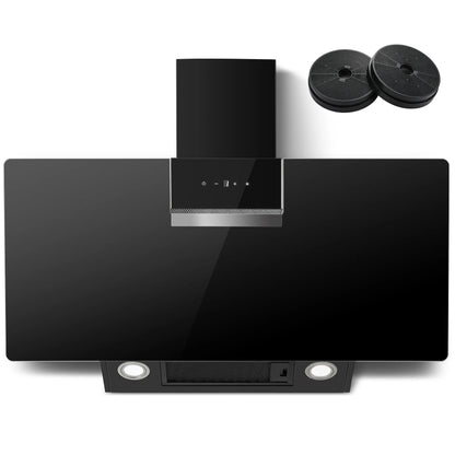 90cm Wall Mounted Cooker Hood 800m³/h A+++ LED Touch Control, Black Glass - Recirculation/Exhaust Option