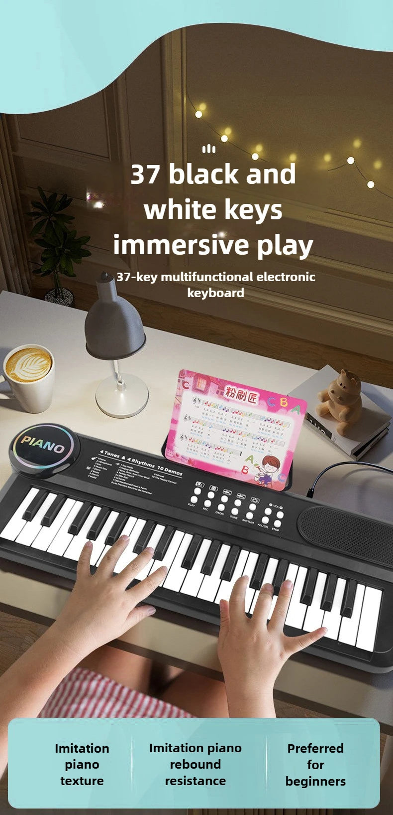 Kids Electric Piano 37 Baby Keyboard with Microphone Singing Songs Development Educational Toy Musical Instrument Games Children