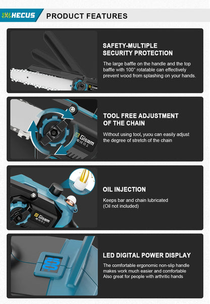 Gisam 8Inch Brushless Telescoping Pole Electric Chainsaw High Branch Saw Garden Pruning Power Tool For Makita 18V Battery Pin