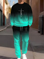 Autumn Casual Men's Long-Sleeve Set Trendy Gradient Print Outdoor Crew Neck Long-Sleeve Top & Casual Pants Two-Piece Set