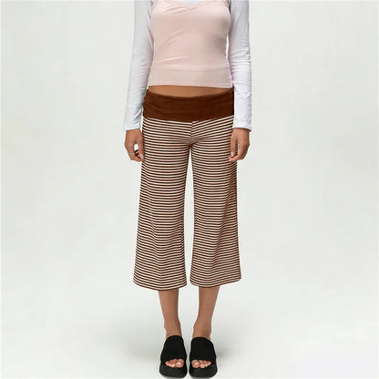 Women Fold Over Waist Gaucho Pants Low Rise Cropped Wide Leg Capri Pants Summer Foldover Culottes Yoga Pants Pajama Bottoms