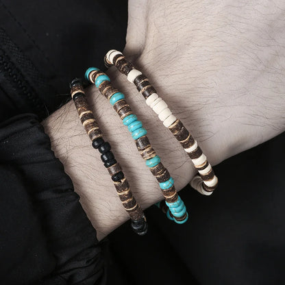 Coconut Wood Beaded Bracelet Eiastic Turquoise Stone Bead Bracelets for Men and Women Handmade Stacking Wooden Stretch Bracelets