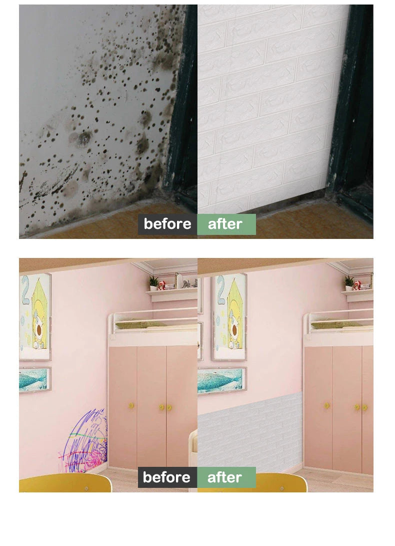 Self Adhesive PVC Waterproof Wallpaper For Home Decoration Peel and Stick 3D Foam Faux Brick Pattern Wall Stickers 70cmx2m