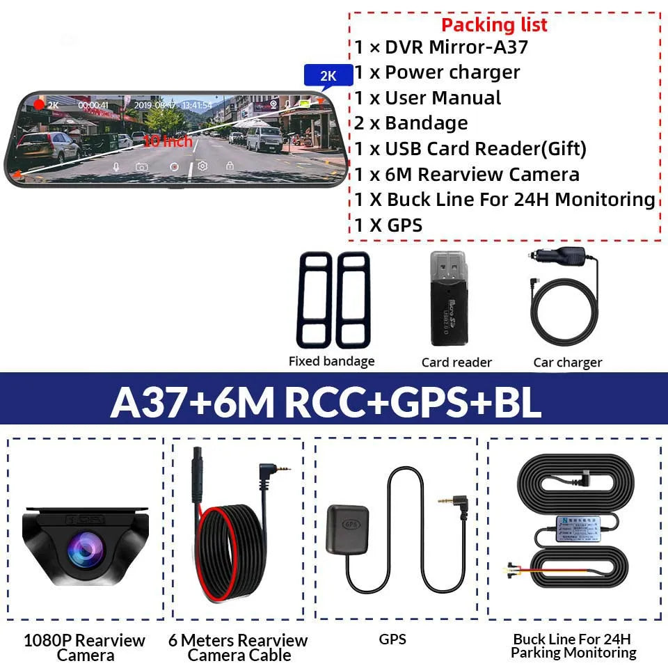 E-ACE 2K Car DVR WIFI GPS Stream Media Mirror Optional 1080P Car Video Camera Night Vision Loop Recording 24H Parking Black Box