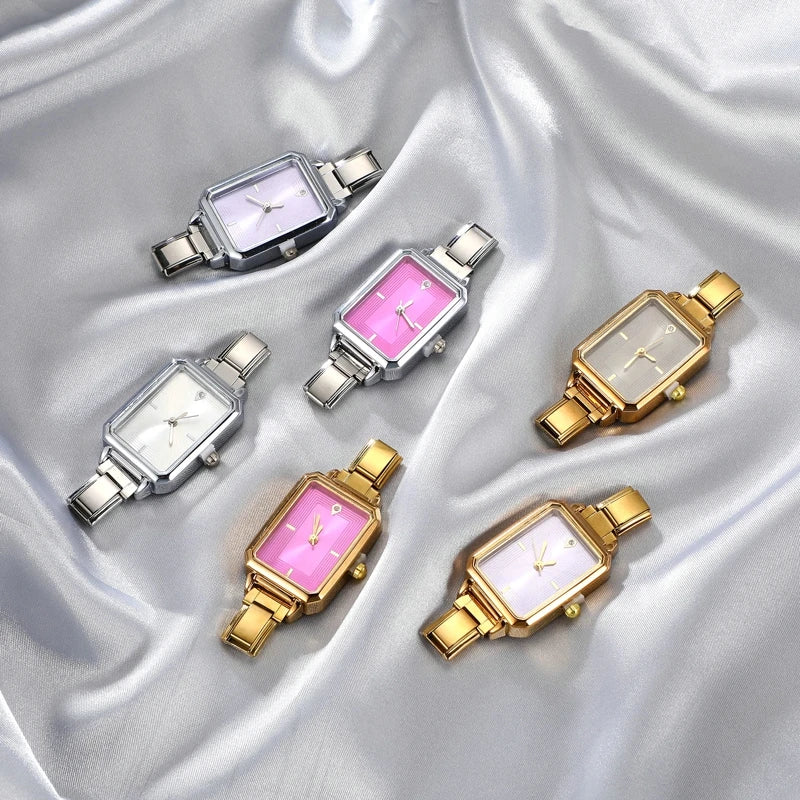 Fashion Colorful Dial Square Stainless Steel Women Watch Head Fit 9mm Bracelet For Party Friend Wife Birthday Jewelry Gifts