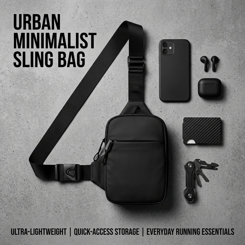 Minimalist Men Mini Sling Bag Tactical Techwear Crossbody Chest Pack Waterproof Matte Black Sport Shoulder Purse with Quick Release Buckle