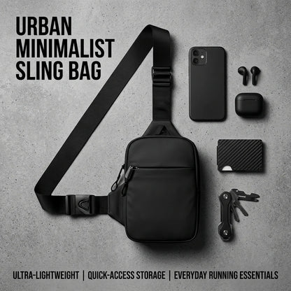 Minimalist Men Mini Sling Bag Tactical Techwear Crossbody Chest Pack Waterproof Matte Black Sport Shoulder Purse with Quick Release Buckle