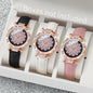 3PCS Women Watches Fashion Rhinestone Heart Dial Quartz Watch Female Leather Band Wristwatches Set（Without Box）