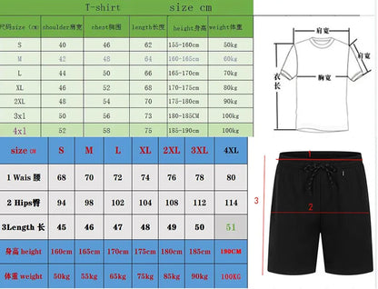 Men Fashion Print Two Piece Set Breathable Crew Neck Short Sleeve T-shirt Casual Sports Shorts Summer Outfit