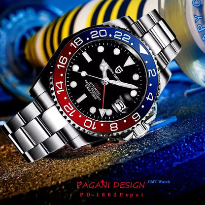 PAGANI DESIGN 2026 40MM Luxury Men GMT Automatic Machinery Watch Ceramic Bezel Jubilee Strap Sapphire Waterproof Watches for men