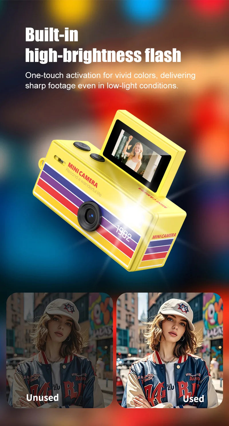 Ourlife Digital Camera 180° Flip Screen Selfile Keychain Camera Retro Support Memory Card HD Very Small Camcorder Video Recorder