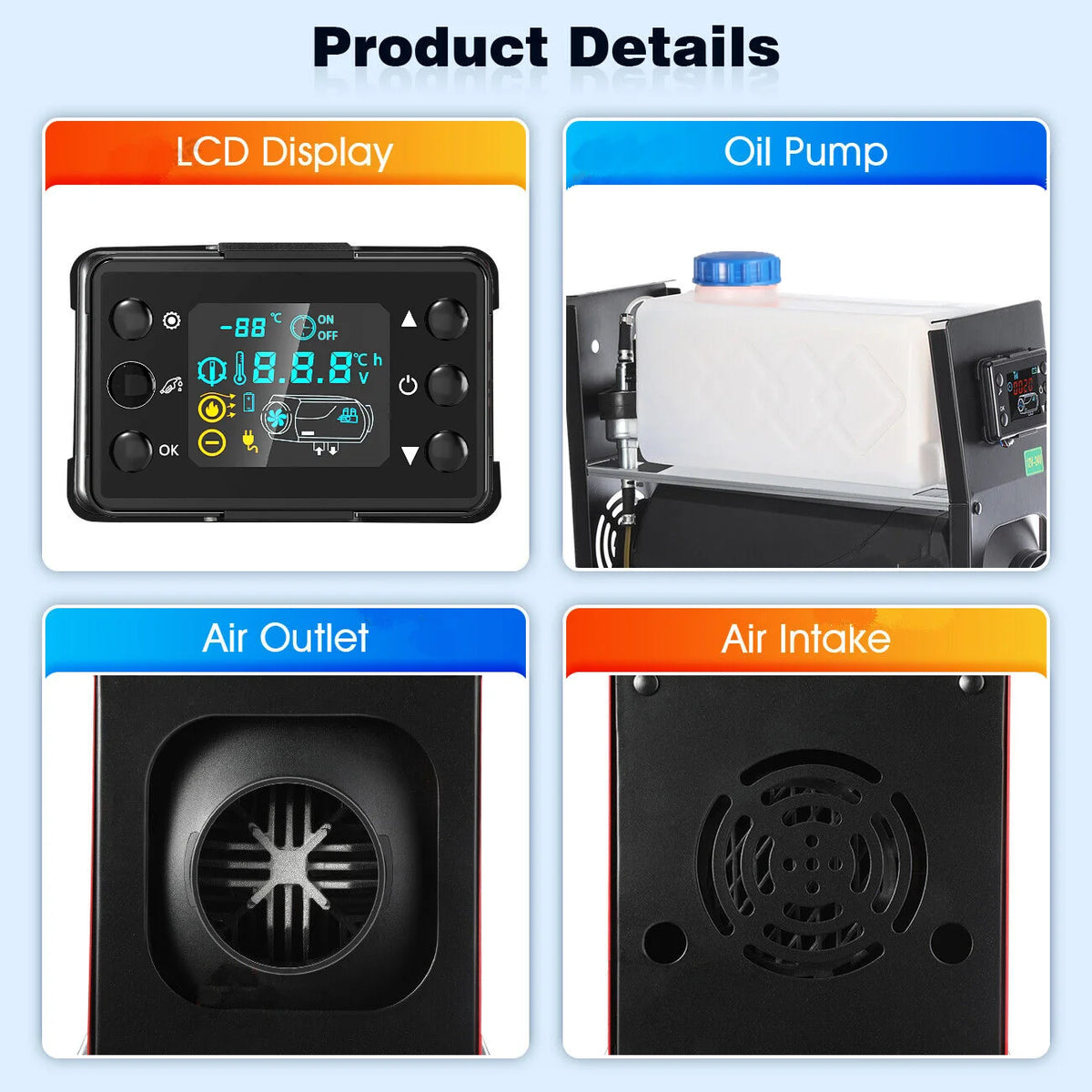 Diesel Heater 5-8KW 12V-24V All in One Car Diesel Air Heater Muffler Remote Control Fast Heating Defrost Defog for Campers Truck