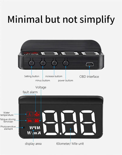 M3 HUD Obd2 Display On-board Computer Car Head-up display Windshield Big Font projection E-OBD and GPS Suitable for All Cars M1