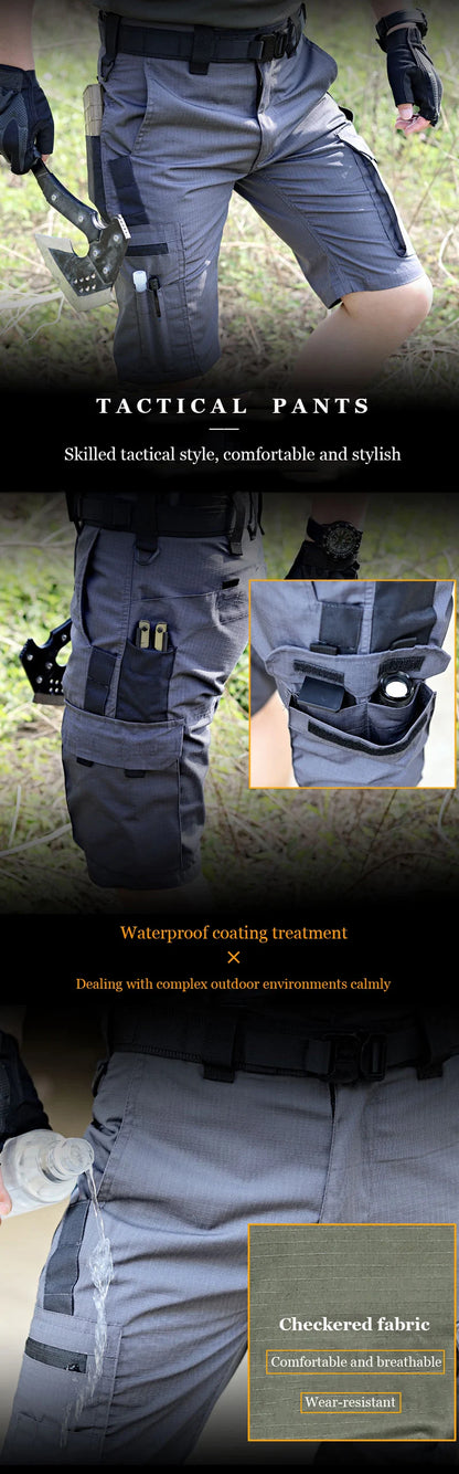 2024 Summer Men's Tactical Casual Shorts Waterproof Cargo Shorts Multi-pocket Quick Dry Wear-resistant Outdoor Training Overalls