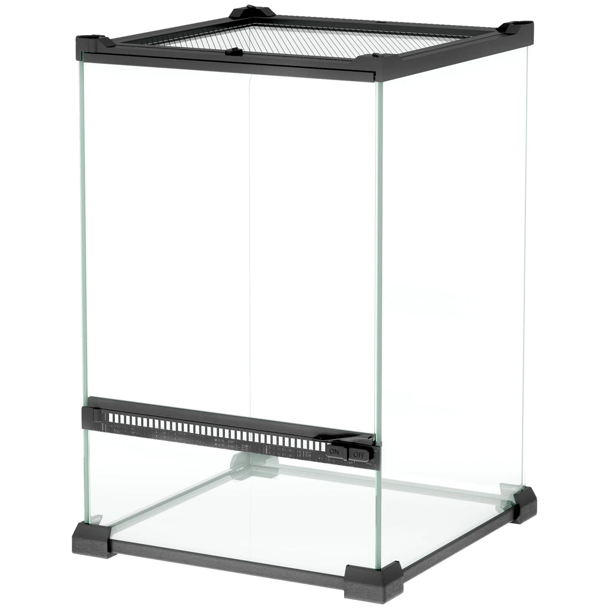 Glass terrarium for reptiles, vivarium 12 L with a metal trellis lid, 20x20x30 cm, black