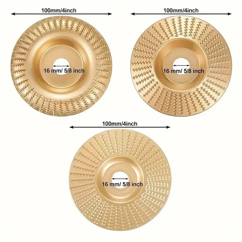 Woodworking Grinding Disc Three-Piece Set 100mm Wide/16Mm Metal Hole Arc-Shaped Bevel Design Electric Grinder Grinding Disc Wood Cutting Carving Polishing Tool Set