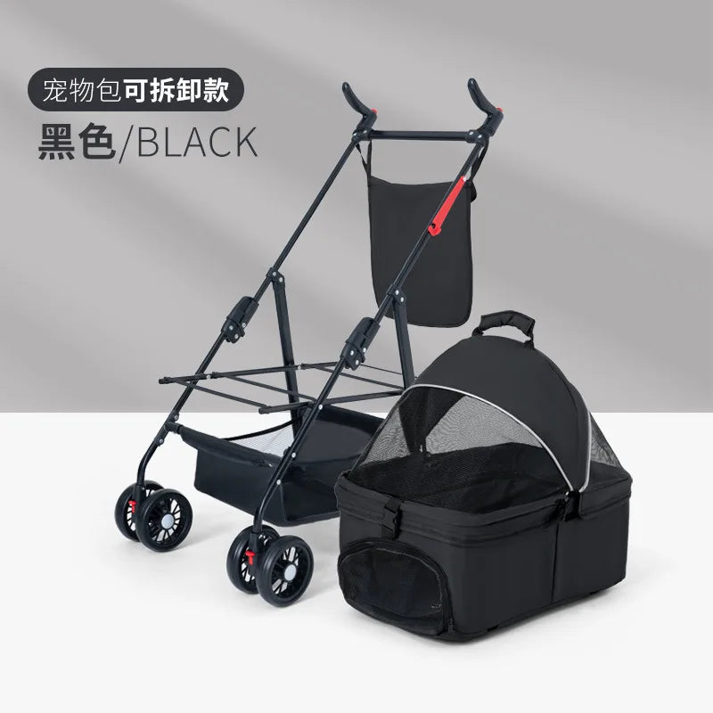 4 Wheel Foldable Pet Stroller Detachable Carrier for Small Dogs Cats, Lightweight Travel Pet Cart with Breathable Mesh