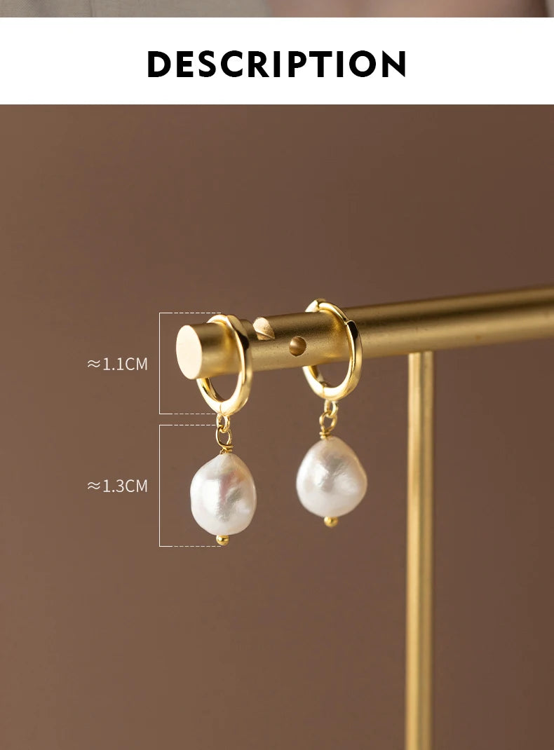 Modian 925 Sterling Silver Baroque Pearl Ear Buckles For Women Trendy Bright Simple Hoop Earrings Fine Jewelry Luxury Gift