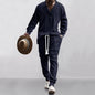 2025 Cross-border New Men's Casual Trousers V-Neck Versatile Jacquard Knitted Sweater Set