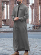 Men's Ethnic Pattern Embroidery Zipper Hooded Robe Traditional Long Sleeve Pocket Jubba Thobe for Daily Wear Man Islamic Thobe