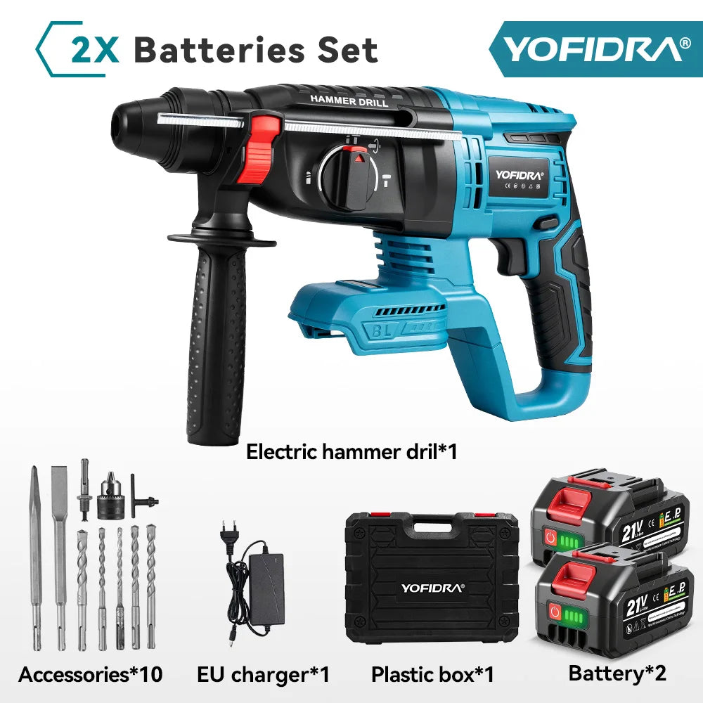 YOFIDRA 26MM Brushless Electric Hammer Drill Multifunctional Rotary Cordless Rechargeable Power Tools For Makita Battery Pin