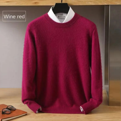 Men's 100% Pure Mink Cashmere Sweater O-Neck Pullovers Knit Large Size Mink Sweater Winter New Long Sleeve High-End Jumpers Tops
