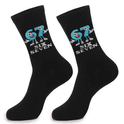 Cross Border New Arrival 67 Cartoon Number Socks Funny Letter Mens Mid Calf Socks