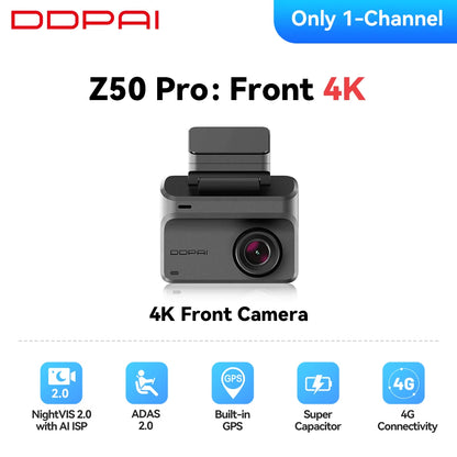 DDPAI Dash Cam Z50 Pro 4K HDR + 1080P Car DVR Night Vision Wi-Fi 6 GPS ADAS 24h Parking Monitor Front and Rear Camera Dashcam
