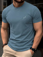 Summer men's 100% pure cotton casual fashionable loose retro compass mountain pattern printed round neck short sleeved T-shirt
