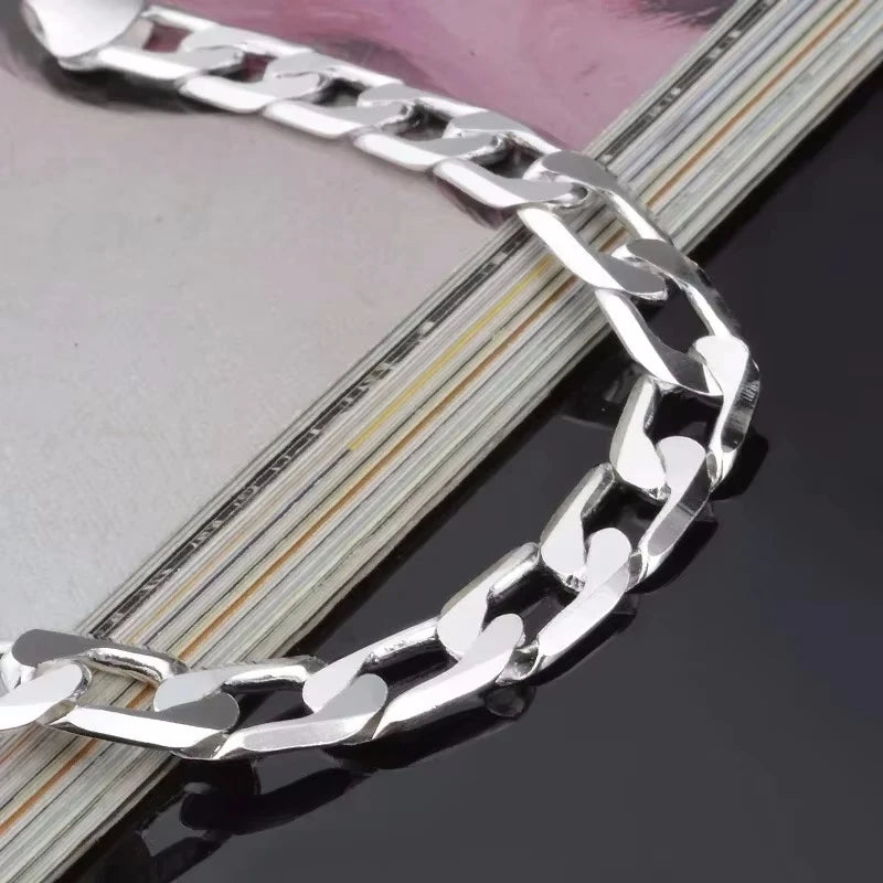 925 Sterling Silver Bracelet Sideways Silver Bracelet 6MM8MM10MM12MM Bracelet Men & Women Jewelry