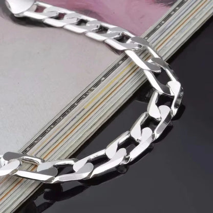 925 Sterling Silver Bracelet Sideways Silver Bracelet 6MM8MM10MM12MM Bracelet Men & Women Jewelry